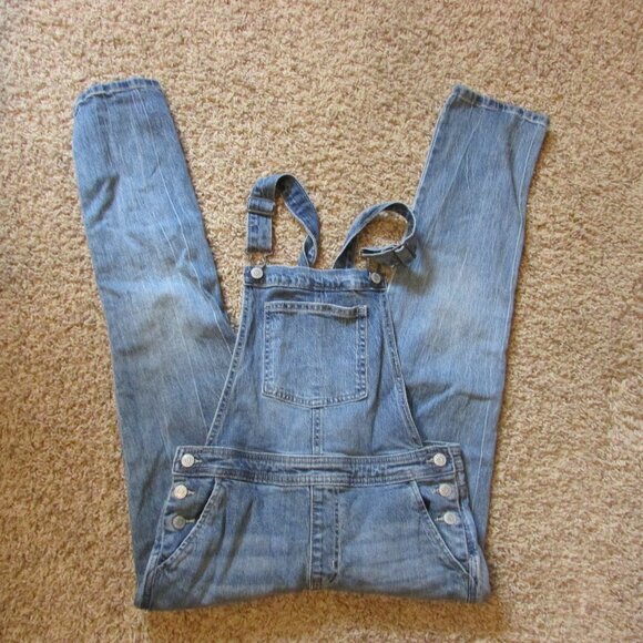 Cat & Jack Straight Bib Overalls XL 14 Blue Denim Stretch Distressed Worn Once - Picture 1 of 3